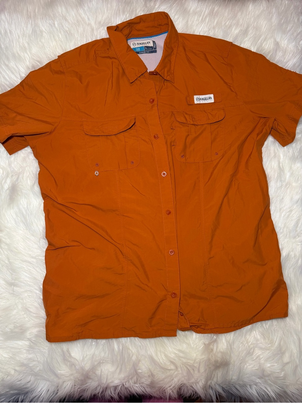 Magellan Outdoors Men’s size Large Short Sleeve Button-Down Shirt - Orange